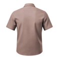 thumbnail image 3 of Casual Print Short Sleeve Shirt for Men Button Front Pocket Chest Top Breathable Summer Lightweight Blouse Work Travel Out Light Brown 5XL, 3 of 4