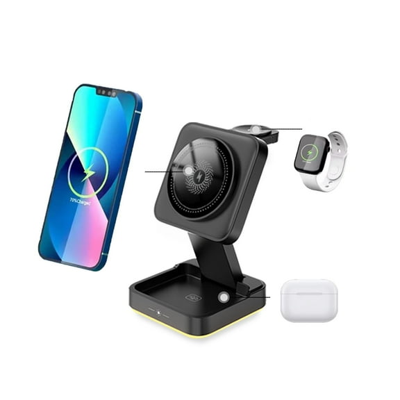 3 in 1 Wireless Charging Station for iPhone/Apple Watch/AirPods, Foldable Fast Travel Wireless Charger for iPhone 15 14 13 12 Pro iWatch 9 Ultra 2 Ultra 8 7 6 SE 5 4 3 AirPods 2 3 Pro-Black