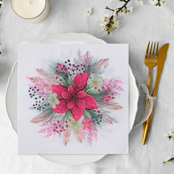 Decoraciones navideñas, servilletas de papel navideñas, servilletas desechables pintadas, servilletas de papel decorativas festivas adecuadas para decoraciones de mesas navideñas, suministros para fie