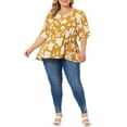 thumbnail image 2 of Agnes Orinda Women's Plus Size V Neck Floral Ruffle Sleeves Summer Babydoll Blouses 1X Yellow, 2 of 7