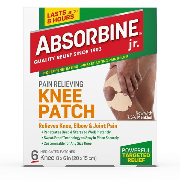 Absorbine Jr. Knee Pain Relief Patch for Knee Cramps, Strains, and Joint Pain, 6 Count
