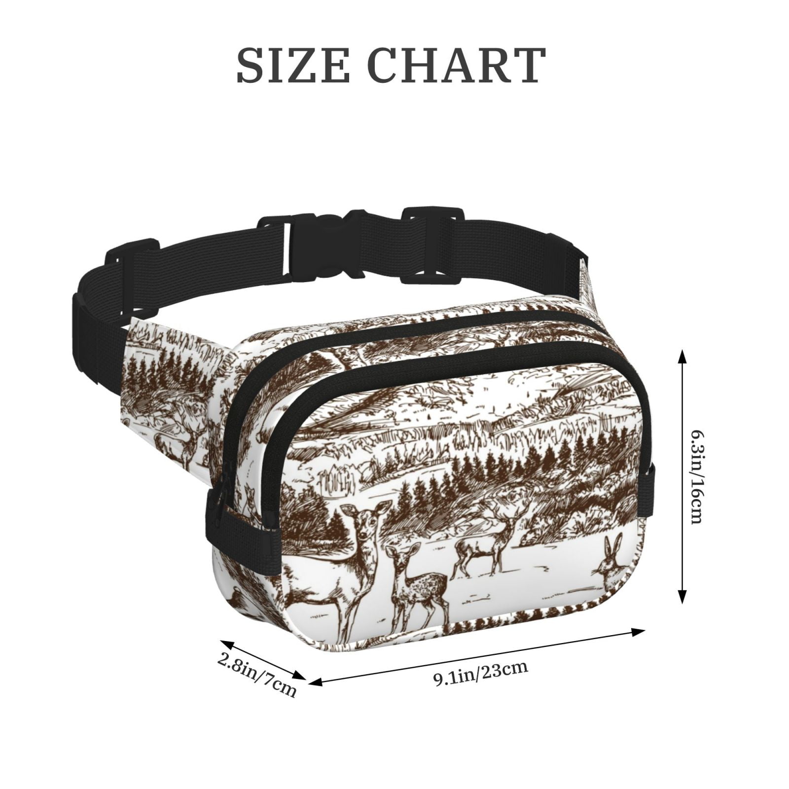 Hirioo Woodland Forest With Deers for Double Layer Waist Bag Adjustable Fanny Pack For Travel Running Hiking