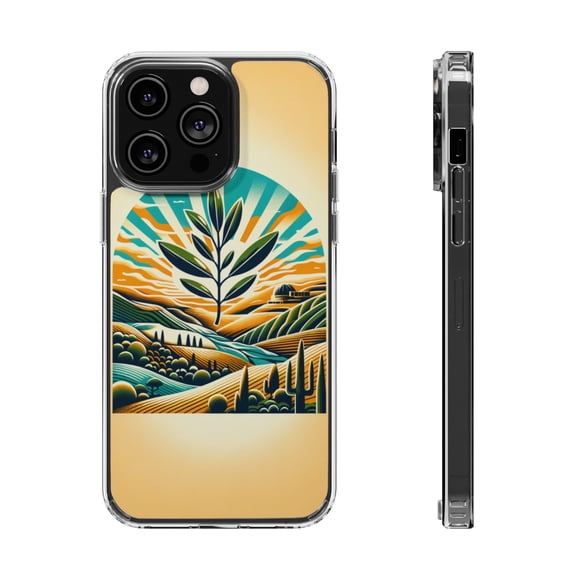 DistinctInk Hybrid (Acrylic / TPU) Clear Slim Fit Case for Apple iPhone 15 Pro MAX (6.7" Screen) - "Harmony in Israel's Golden Horizon"