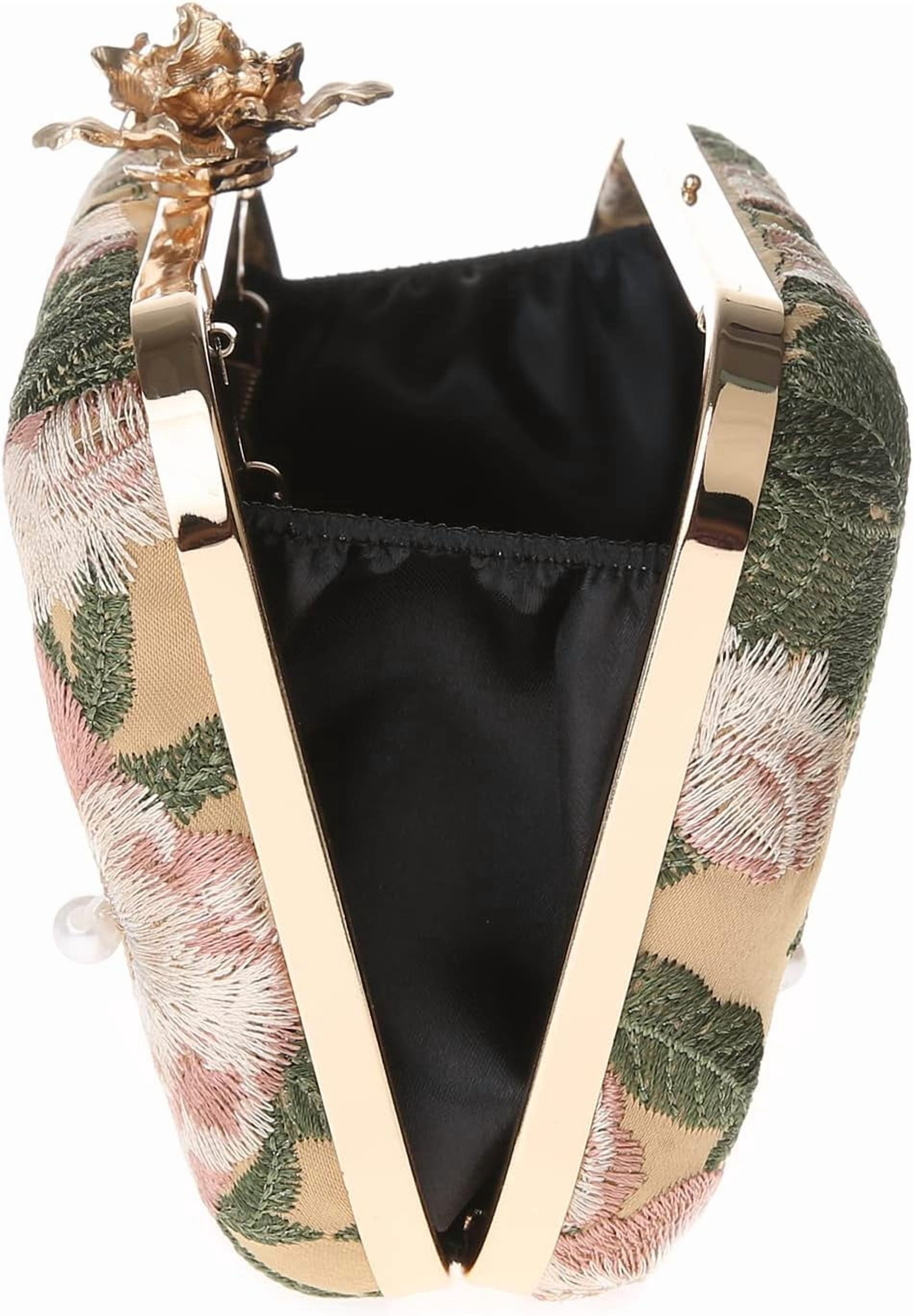 Womens Vintage Floral Embroidery Clutch Evening Handbag Shoulder Bags Purse for Wedding Party Prom
