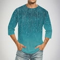 thumbnail image 2 of Camisas de Lino para Hombres Impresión Cuello Redondo Casual 3/4 Manga Blusa, Mezcla de Lino de Algodón para Primavera Verano Ocio Y Tops Diarios, 2 of 9