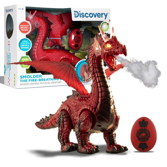 Discoveryâ„¢ RC Dragon Smoke Breathing Pet Toy, Infrared Remote-Controlled Walking and Flapping Wings, Light Up Dragon Roars and Growls