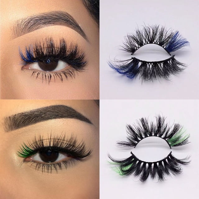 Red Blue Purple Pink Mix 3D Mink Colored Eyelashes Ombre Vegan Strip Lashes Natural Dramatic Fluffy Colourful Cilias Party 25mm57A-9C He Qiyong unisex