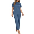 thumbnail image 4 of Ahabrexf Women's Casual Short Sleeve Shirts and Pants Set, Summer Pleated Pocket Lounge Wear with Lightweight Comfort, 4 of 9