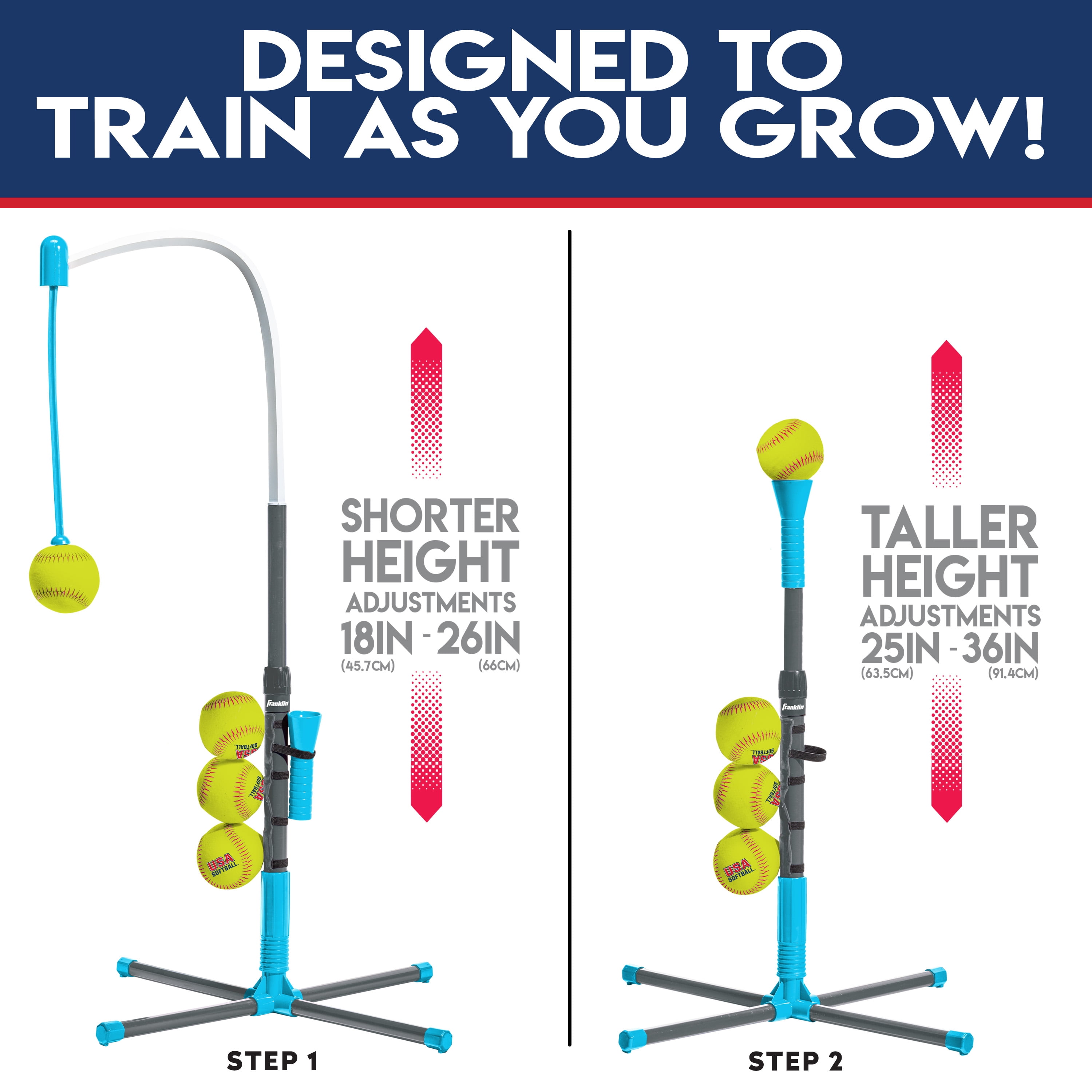 Franklin Sports Grow with Me Kids Teeball + Softball Batting Tee, Blue/Grey