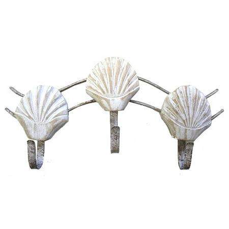 Coastal Whitewashed Scallop Shells Wooden and Metal Triple ...