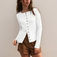 thumbnail image 4 of idosla Womens Open Front Cropped Sweaters Long Sleeves Button Down Knit Crew Neck Cardigan Sweater 2025 (White, S), 4 of 6