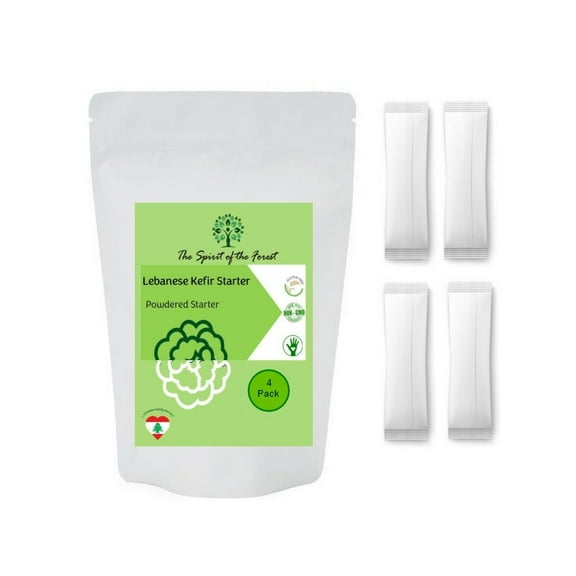 Organic and Original Milk Kefir Lebanese Grains - Live Active Probiotic Cultures for Kefir Starter Powder - Bulgaros De Leche Vivos - Non GMO - Gluten Free - Started With A Dairy (4 Pack for 4 Liter)