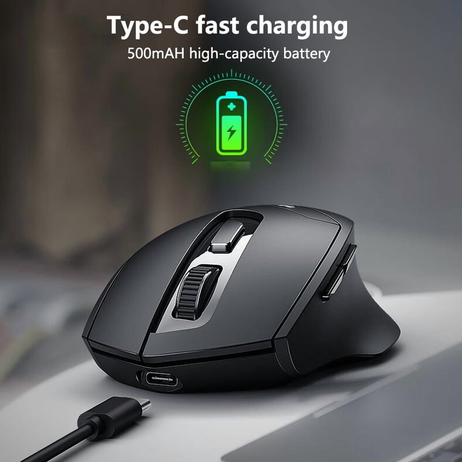 Inphic DR01 Bluetooth Wireless Mouse Ergonomic Design Silent Rechargeable Mouse for Home Office Laptop Desktop and Tablet