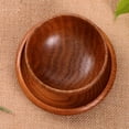 thumbnail image 4 of 2pcs Hand Made Wooden Bowl Broken-resistant Anti-impact without Plate for Kitchen Home Restaurant (Brown), 4 of 6