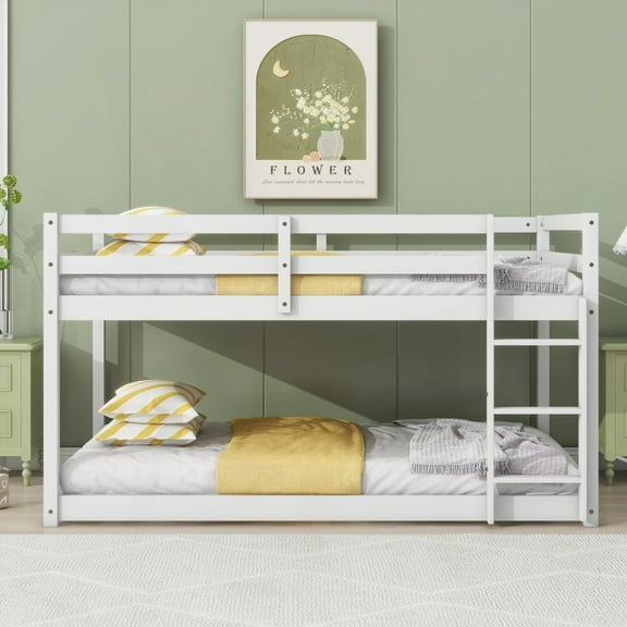 Solid Wooden Twin over Twin Bunk Bed, Ladder & Underbed Storage, White Finish
