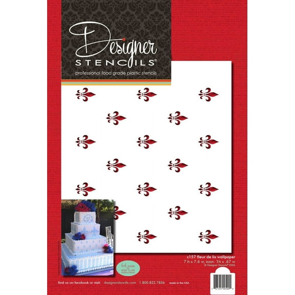 Designer Stencils Fleur De Lis Miniprint Cake Stencil, Beige/semi-transparent