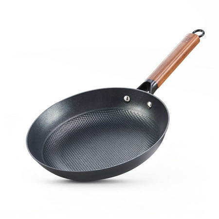 D&M Cast Iron Skillet, 8 Inch Nonstick Frying Pan with Detachable Acacia Wooden Handle, Honeycomb Non stick Omelet Egg Pan, Easy Clean Oven Safe Pans for Cooking
