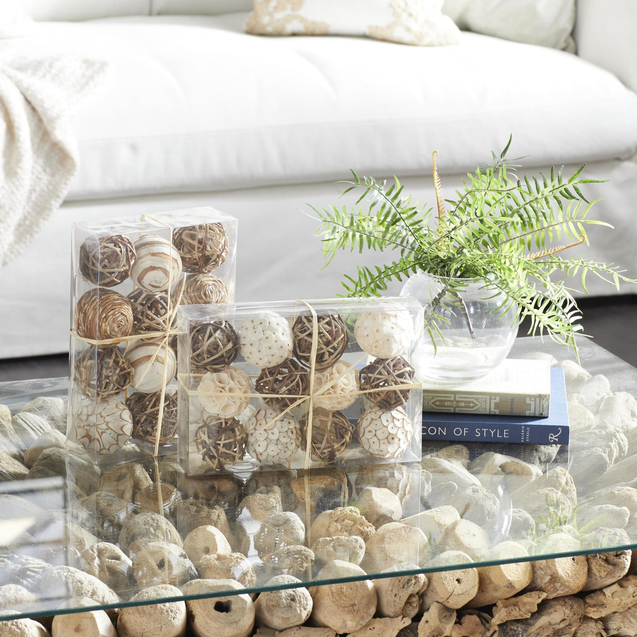 DecMode Brown 7" Handmade Dried Plant Orbs & Vase Filler with Varying Designs (2 Count)