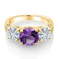 thumbnail image 2 of Gem Stone King 18K Yellow Gold Plated Silver Purple Amethyst and White Moissanite Engagement Ring for Women | 3.30 Cttw | Round 8MM | Gemstone February Birthstone | Size 8, 2 of 5