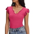 thumbnail image 3 of Wlynlyn Summer Tops for Women Ruffle Cap Sleeve Dressy Slim Fitted V Neck Going out Tops Solid Soft Basic Shirts Tees, 3 of 9