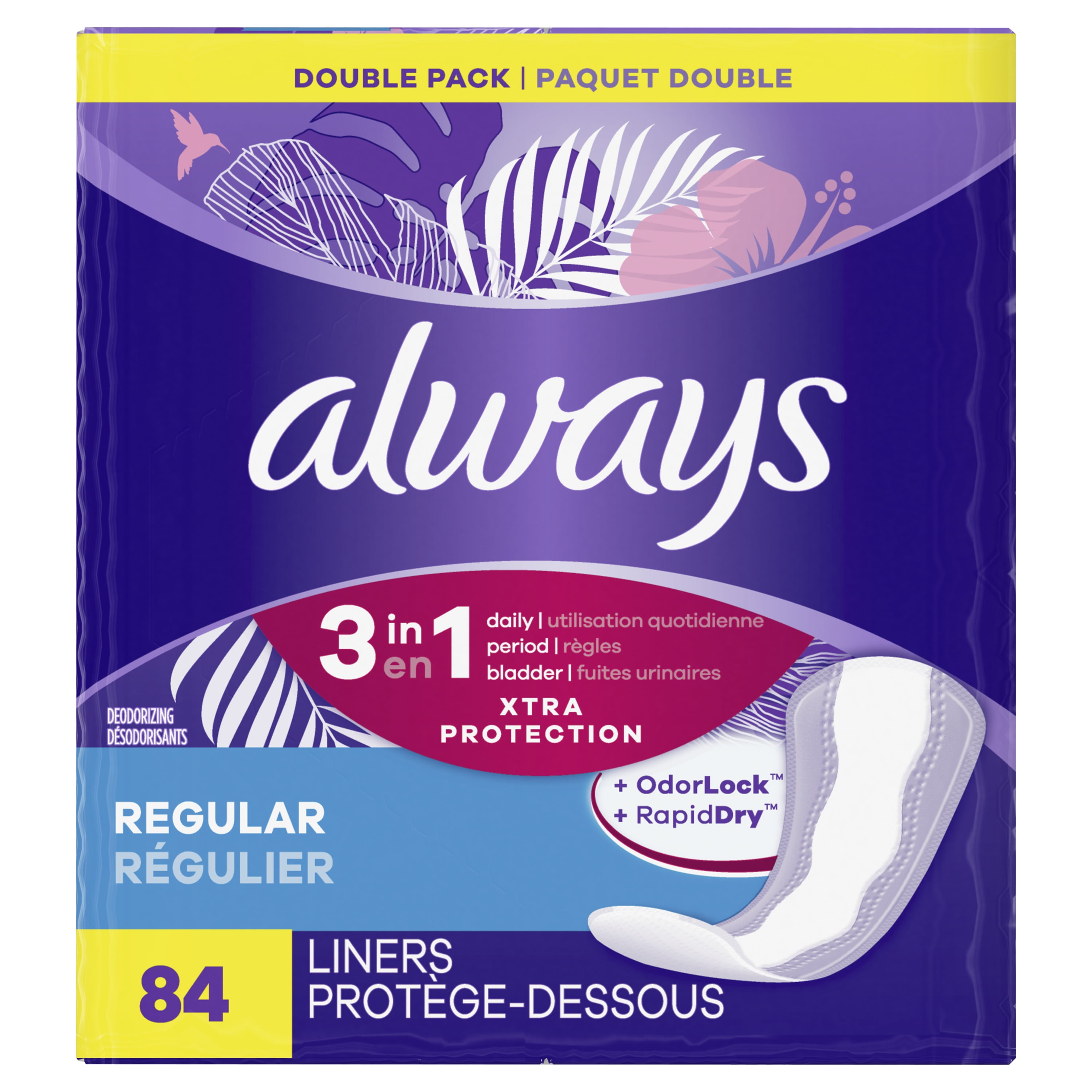 Always 3in1 Xtra Protection Daily Liners Regular Absorbency, 5x Drier