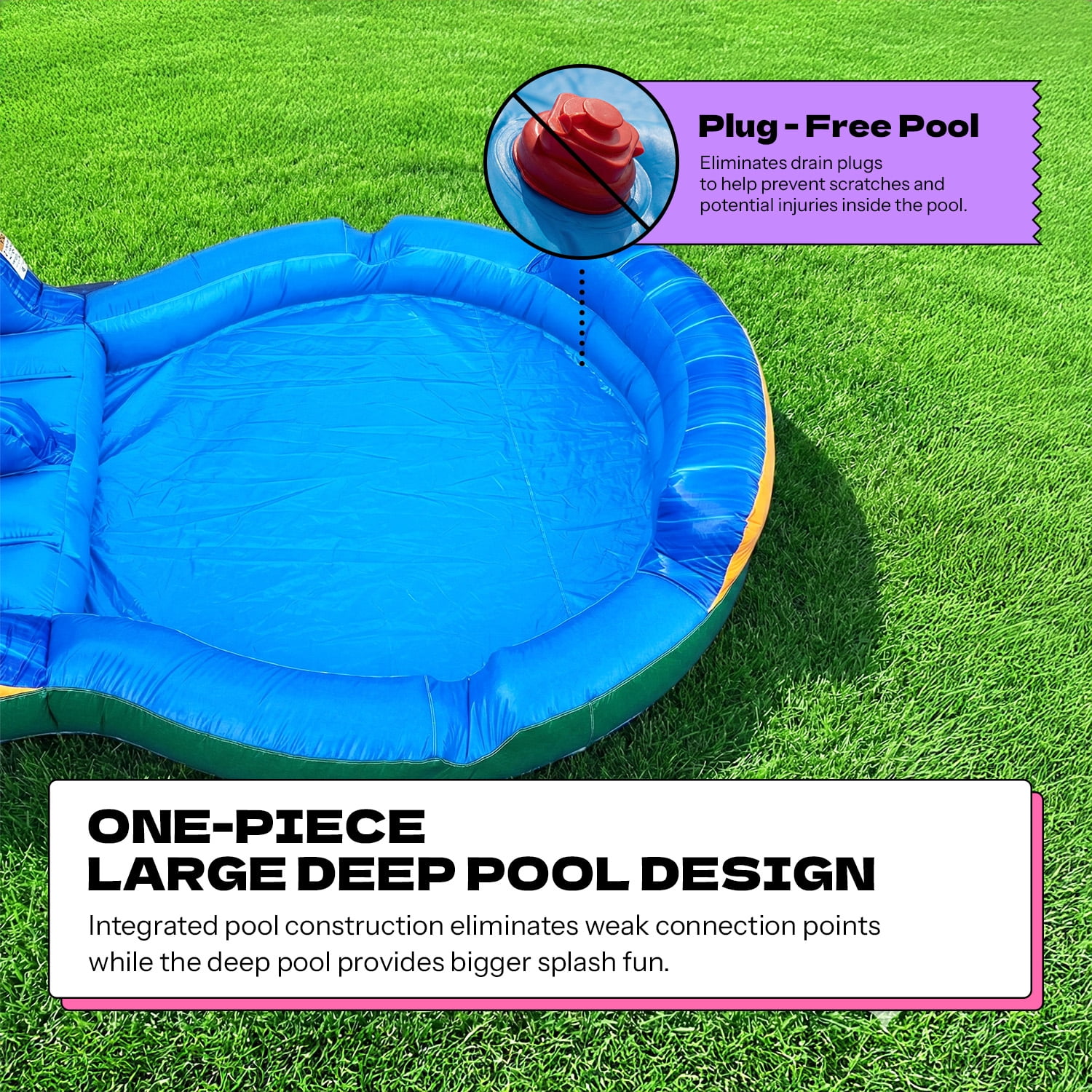 POP JUMP 27ft Long Tropical Inflatable Dual Lane Slip N Slide, with Splash Pool and Blower