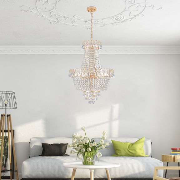 Crystal Chandelier French Empire Pendant Flushmount Ceiling 10 Light Modern Lighting Fixture for Bedroom Hallway Bar Kitchen Bathroom, H28.7" x W21.7", Silver, E12 Base
