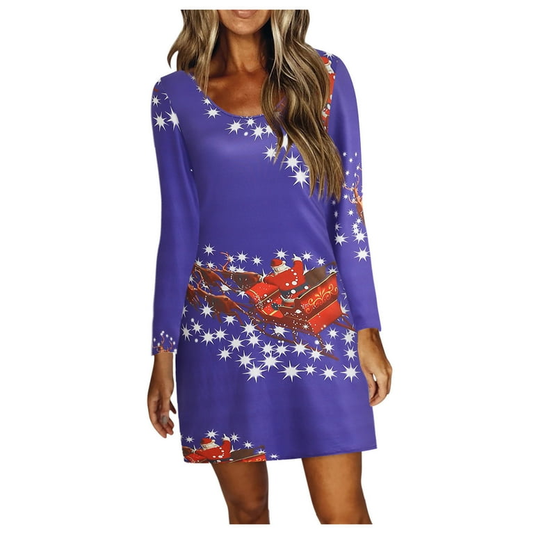 Fulijie Christmas Long Sleeve Mexican Dress, Snowflake Dress, Leisure Summer Dresses for Women Plus, Purple Candy Cane Dress, Women's Autumn And Fulijie Christmas Long Sleeve Mexican Dress, Snowflake Dress, Leisure Summer Dresses for Women Plus, Purple Candy Cane Dress, Women's Autumn And
