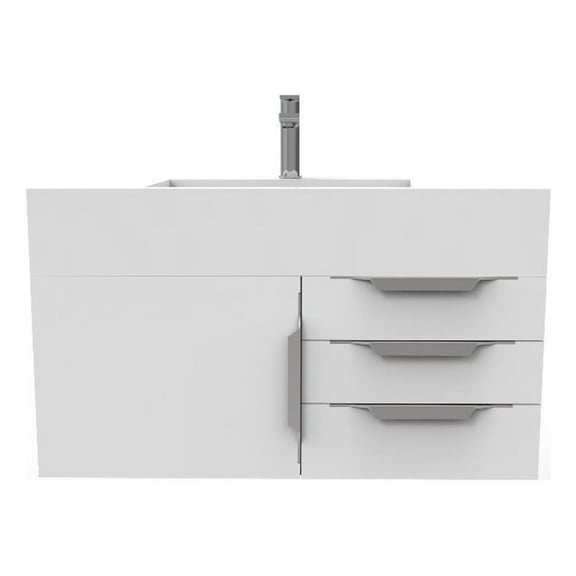 Nile 36" White Wood Floating Vanity with White Top and Brushed Nickel Trim