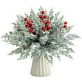 thumbnail image 1 of 45 Pcs Branches de Pin de Noël Artificielles avec Tiges de Baies Rouges, Fausses Feuilles de Verdure Enneigées de Pin Norfolk Cyprès, Baies Blanches Feuillage Givré Faux Pics à Aiguilles pour Guirlande Décoration Maison, 1 of 7