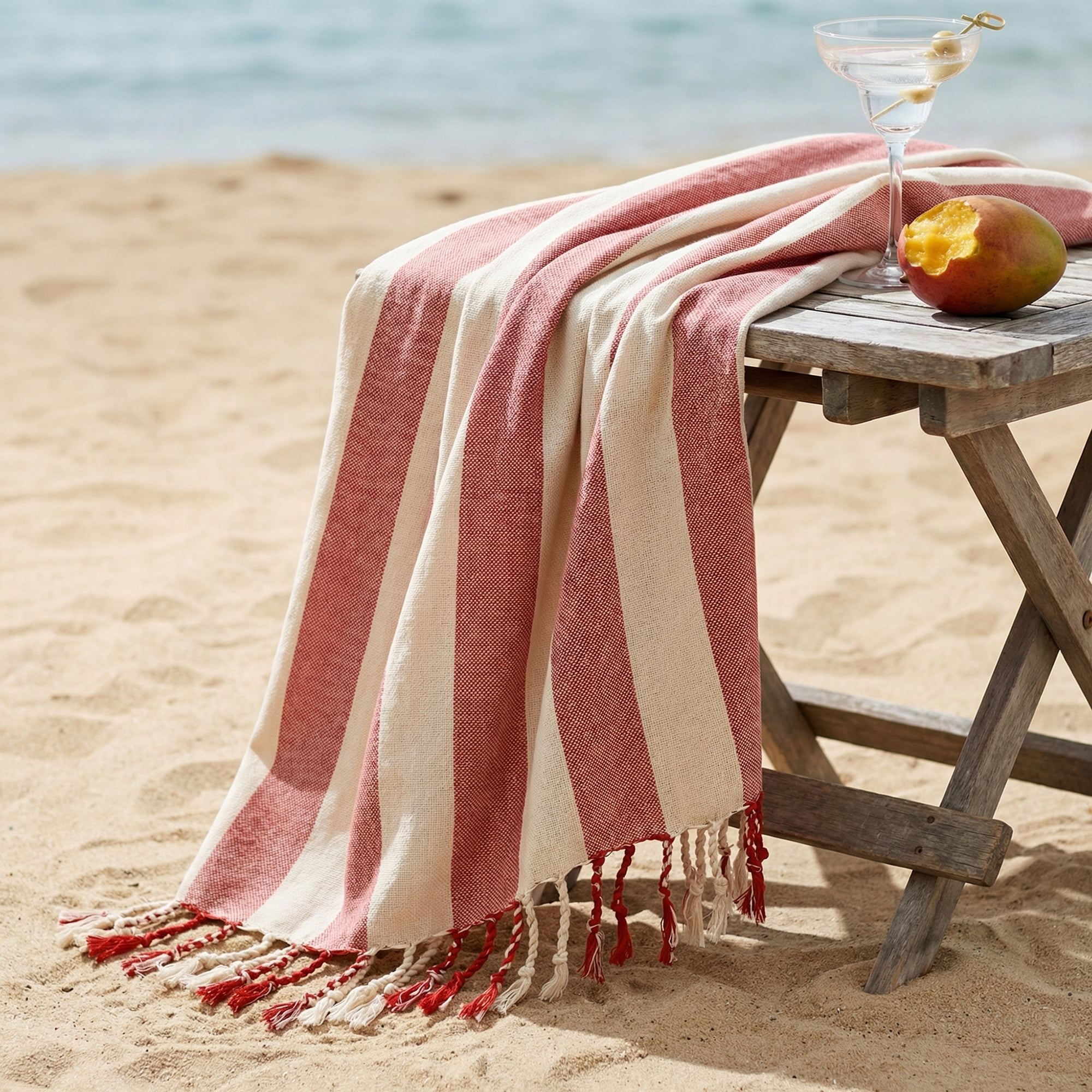 Unique Bargains Stripe Lightweight Absorbent Quick Dry Beach Towel Red 71" x 40"