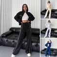 thumbnail image 2 of 2 Pcs/Set Women Coat Pants Suit Half-high Collar Zip-up Long Sleeve Top Elastic Waist Wide Leg Pockets Trousers Winter Daily Wear Tracksuit, 2 of 8