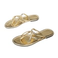 thumbnail image 4 of Fankiway Women's Flat Slide Sandals Woven Strap Non-Slip Comfortable Open Toe Beach Slippers Summer Gold 6.5, 4 of 8