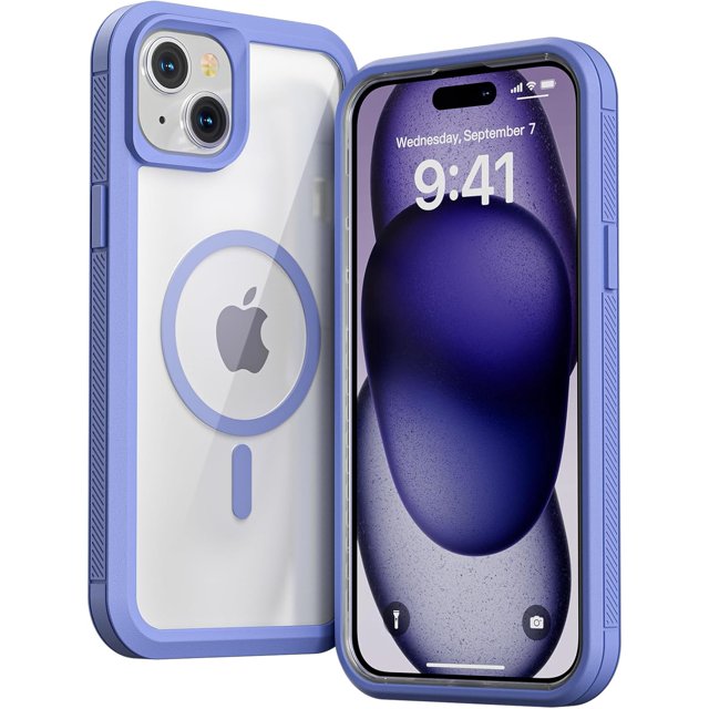for iPhone 13 /iPhone 14 Case, Compatible with MagSafe, Heavy Duty Shockproof Protection Phone Cases,Double Layer Transparent Magnetic Protective Cover for iPhone 13/iPhone 14, 6.1 inch,Light Purple