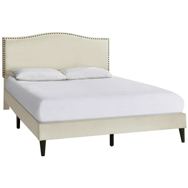 Arched Back Upholstered Queen Platform Bed in Beige