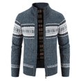 thumbnail image 3 of Cárdigan de punto grueso con forro polar para hombre, chaqueta tipo suéter con cremallera y cuello vertical para otoño e invierno, chaqueta con estampado de copos de nieve para hombre, 3 of 6