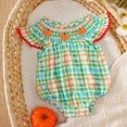 thumbnail image 2 of KPOPLK Baby Girl Halloween Romper One-piece Fly Sleeve Pumpkin Print Bubble Bodysuit Fall Pumpkin Patch Outfit for 3 6 9 12 18 Months Size 18-24 Months,Green, 2 of 9