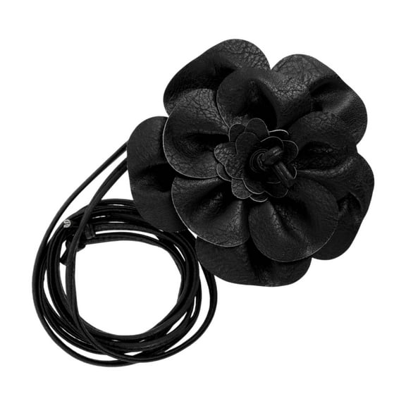 Unique Bargains 1 Pc Adjustable Waist Belt Elegant Flower Handmade Cord Belt Women Black