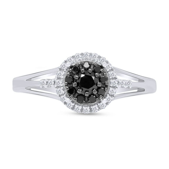 2/7 CT Round Cut Black & White Real Diamond Halo Cluster Engagement Ring In 14K White Gold Over Sterling Silver (Color: Black & White, Clarity: I2-I3, 0.30 Cttw) -4