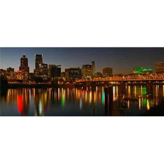 Panoramic Images PPI153375L Skyline with City Light At Night Portland Multnomah County Oregon USA Poster Print, 36 x 12