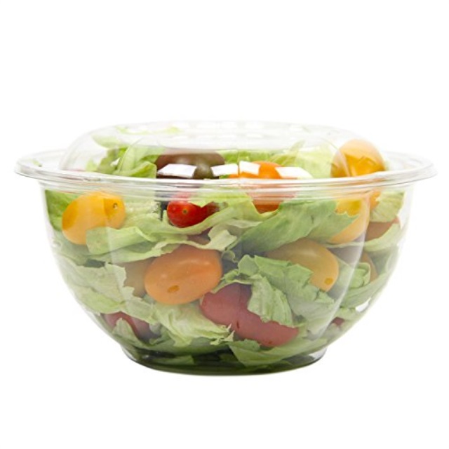 [50 pack] 32 oz bpa free clear plastic bowl with dome lids combo for