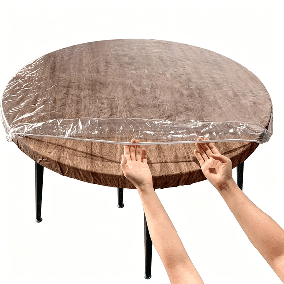 AUQ Clear Round Fitted Vinyl Tablecloth - Fits 45-48" Diameter Tables - Heavy Duty Elasticized Table Cover Elastic Edged Plastic Tablecloth Protector