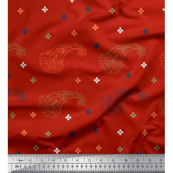 Soimoi Rayon Crepe Fabric Paisley & Jamdani Print Fabric by the Yard 46 Inch Wide