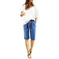 thumbnail image 2 of Women Summer Cotton Pants Plus Size High Waisted Shorts Lacing Beach Workout Pocket Five Point Pants, 2 of 6