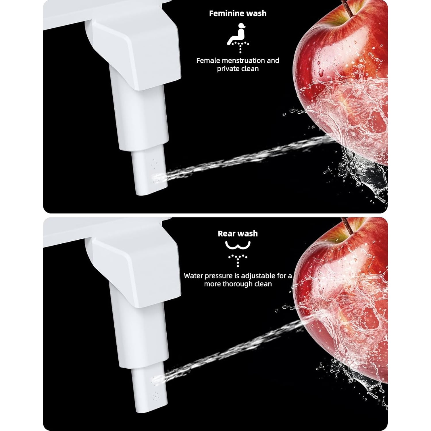 2 Pack Bidet Attachment for Toilet, Non-Electric Dual Nozzle for Frontal & Rear Wash, Adjustable Water Pressure Control, Fresh Water Bidet Toilet Seat, Self Cleaning Water Sprayer, Chrome