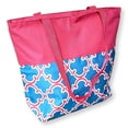 thumbnail image 6 of Women Teen Fashion Print Lined Top Zipper Tote Bag Handbag with Solid Top - Can be Personalized Pink Trim - Blue Quatrefoil, 6 of 8