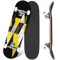 31'' Complete Skateboard 7 Layer Canadian Maple Double Kick Deck Skateboards Monochrome graphic textured hand drawn ink triangles Skate Board for Beginner Adult Gifts