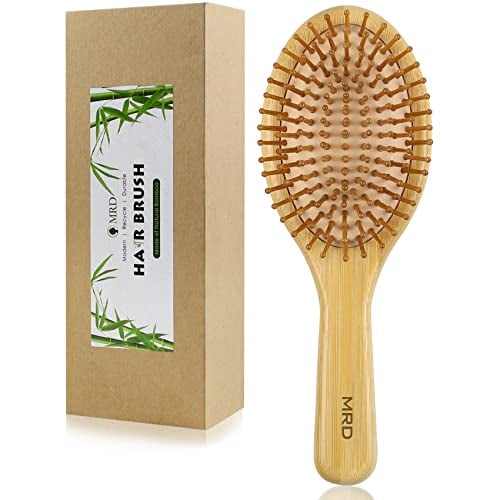 MRD Bamboo Hair brush, Natural Bristles Paddle Detangling Hairbrush, Massage Scalp Thick/Thin