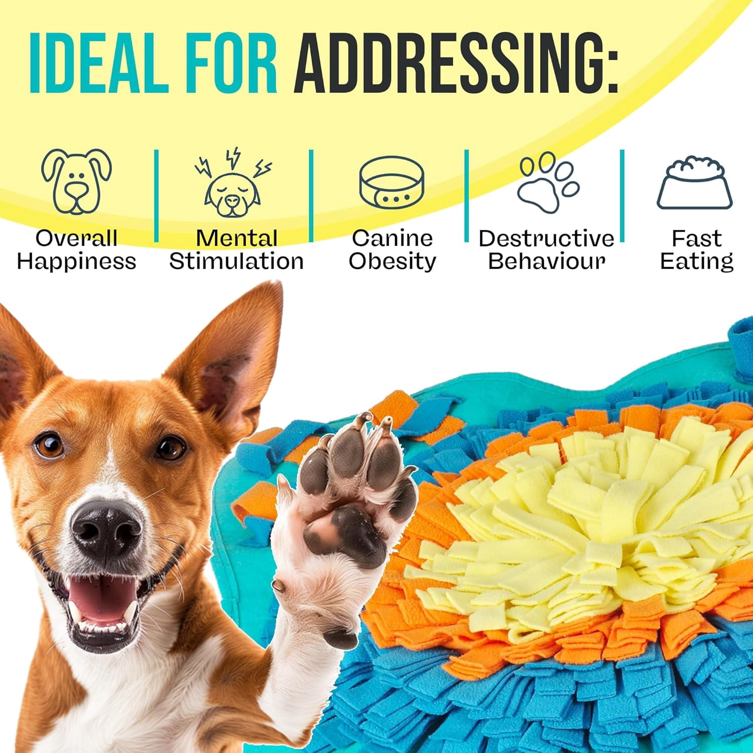 30" Dog Snuffle Mat - Interactive Dog Puzzle Toys for Enrichment - Large Slow Feeder Foraging Mat for Brain Games & Nosework Training - Washable Pet Sniff Mat with Easy to Carry Handle