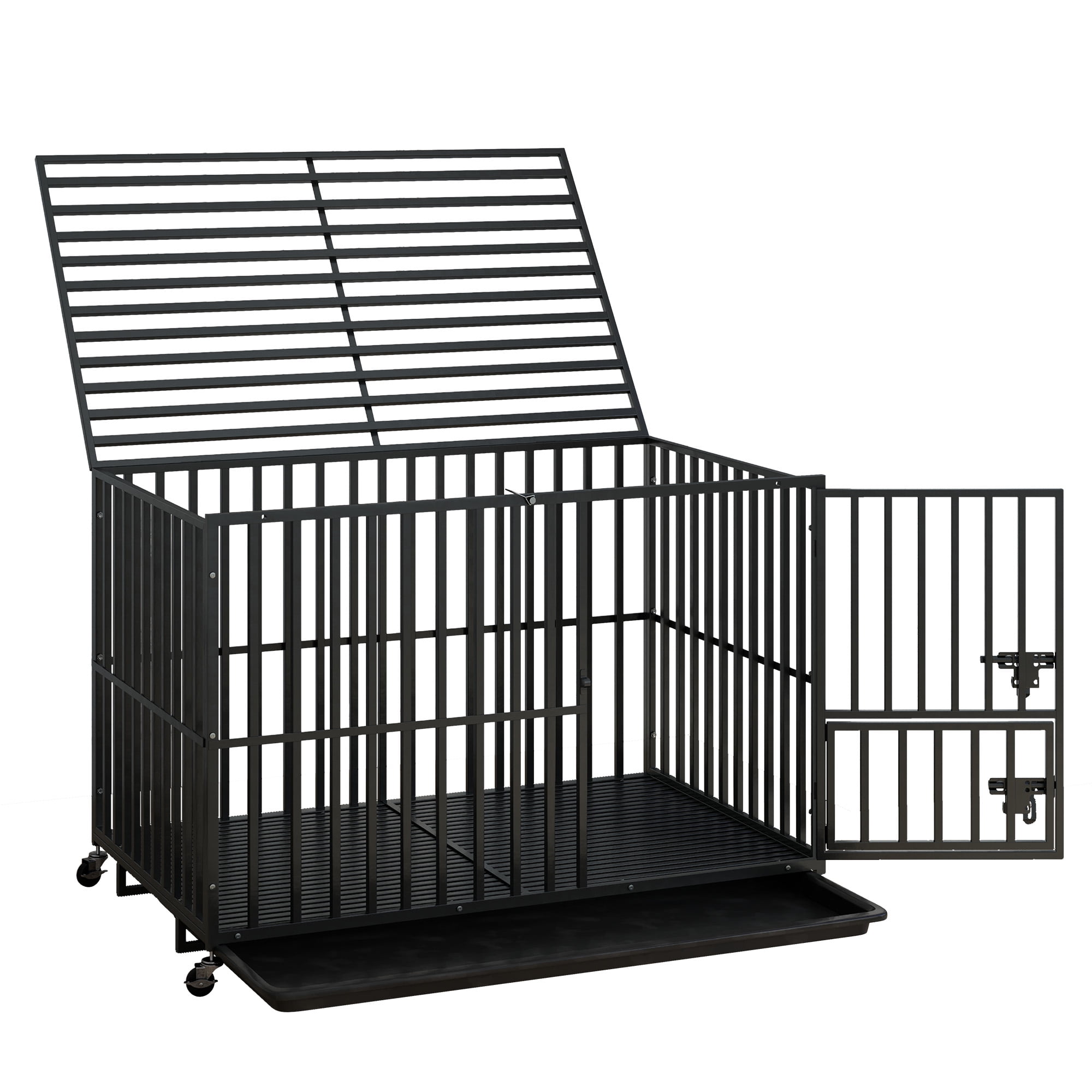 Uforic 42" Heavy Duty Dog Crate for Large Dogs with Lockable Wheels, Dog Kennel with Removable Tray